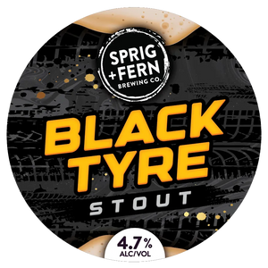 Black Tyre Stout label with Sprig + Fern Brewing Co. branding