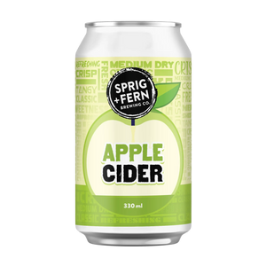 330ml can of Sprig + Fern Brewing Co. Apple Cider on a white background