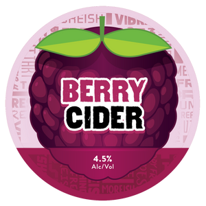 Sprig + Fern Berry cider label with raspberry illustration and text on a white background
