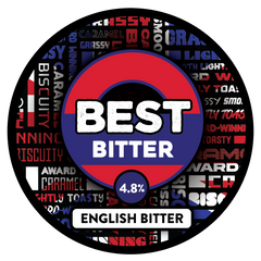 Round label for Sprig + Fern Best Bitter English Bitter with text and color design.