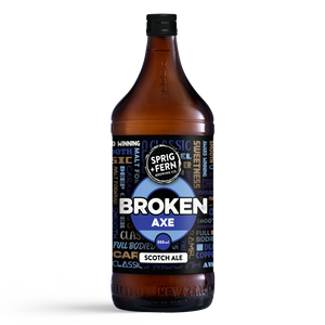 888ml bottle of Sprig + Fern Brewing Co. Sprig & Fern Brewing Broken Axe Scotch Ale on a white background