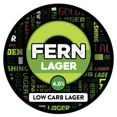 Sprig + Fern Fern Lager label with green and black design