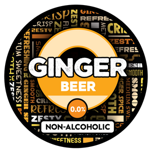 Sprig + Fern Non-alcoholic ginger beer label with text on a black background