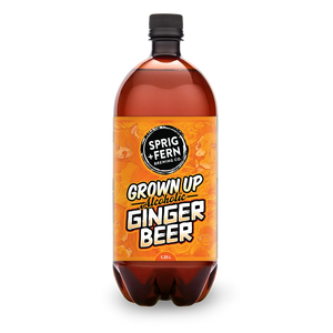 Bottle of Sprig + Fern Grown Up Alcoholic Ginger Beer on a white background