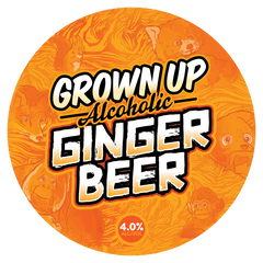 Sprig + Fern Grown Up Alcoholic Ginger Beer label with monkeys and an orange background