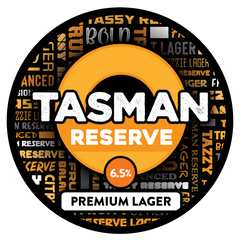 Sprig + Fern Tasman Reserve Premium Lager label with orange and black design