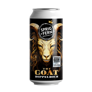 440ml can of 'The Goat Doppelbock' by Sprig + Fern Brewing Co. on a white background