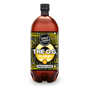 Bottle of Sprig + Fern Brewing Co. The O.G. Pilsner on a white background