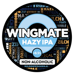 Round tap badge for Sprig + Fern Wingmate Non-Alcoholic Hazy IPA.