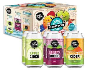 Thirst Port of Call Mixed Cider 6 Pack from Sprig + Fern Brewing Co. with 330ml cans on a white background