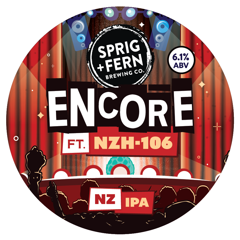 Tap badge for Sprig and Fern's Encore ft NZH-106 NZIPA with trial NZ Hops