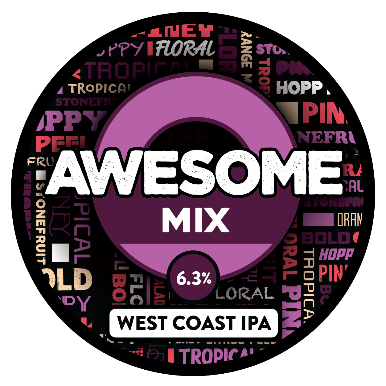 The tap badge for Sprig and Fern's Awesome Mix West Coast IPA craft beer