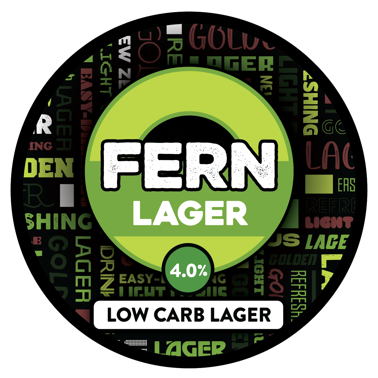 The tap badge for Sprig and Fern's Fern Lager Low Carb Lager craft beer