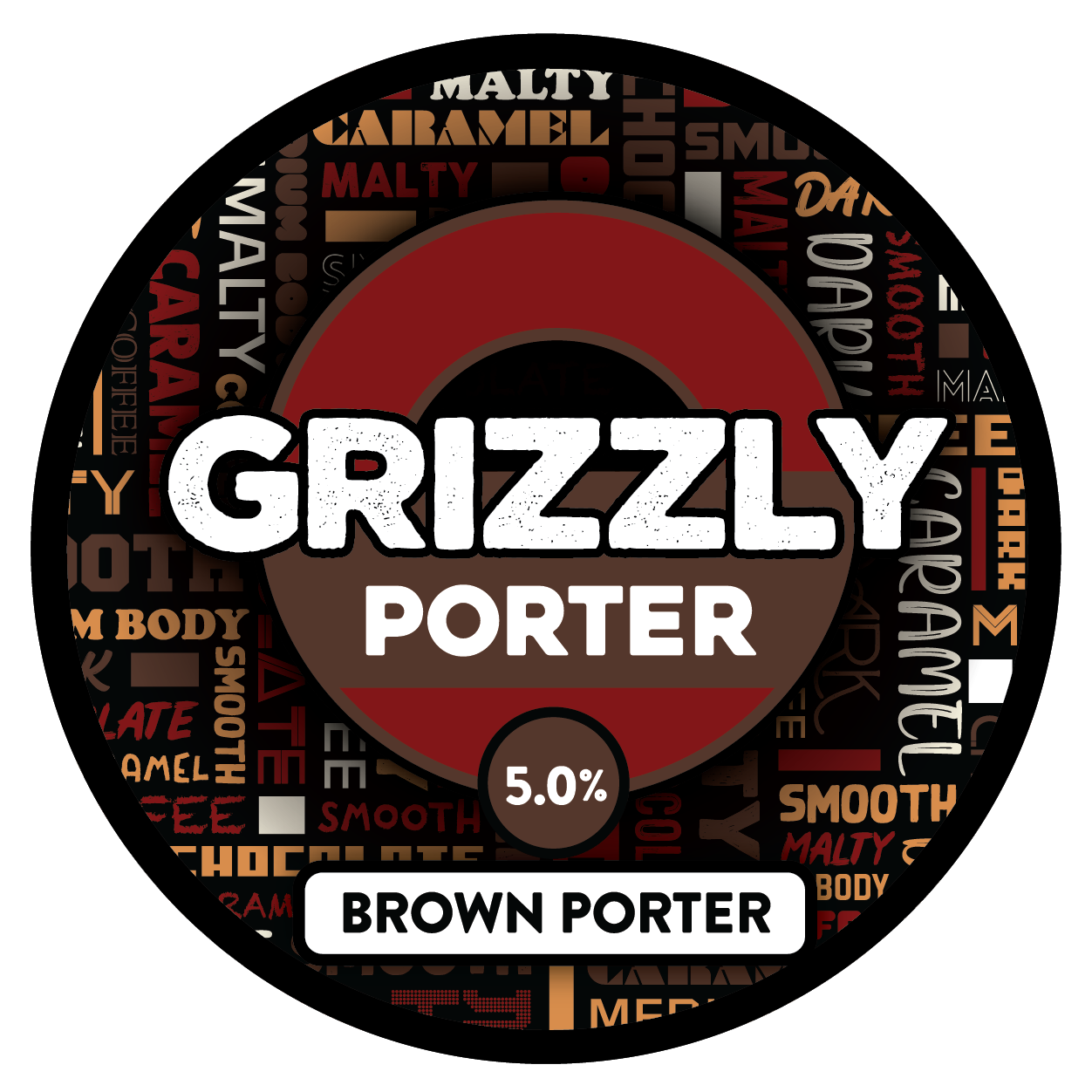 The tap badge for Sprig and Fern's Grizzly Porter brown porter craft beer