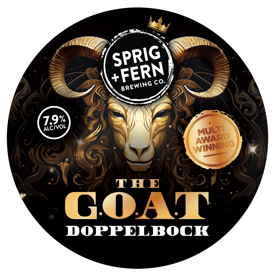 The tap badge for Sprig and Fern's The G.O.A.T Doppelbock