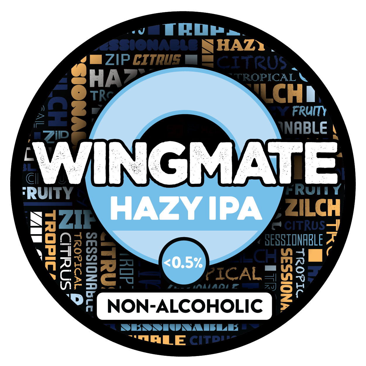 The tap badge for Sprig and Fern's Wingmate non alcoholic hazy India pale ale craft beer