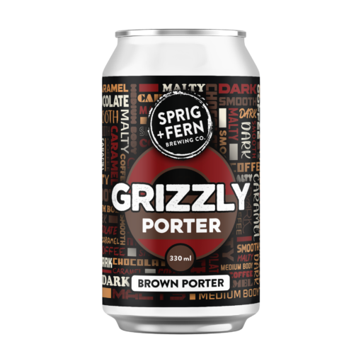 A 330ml can of Sprig and Fern's Grizzly Porter