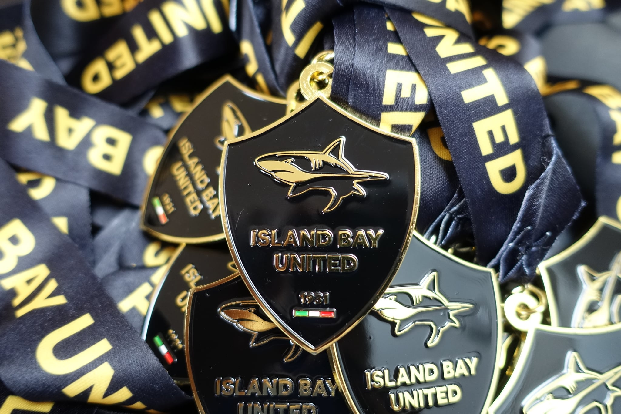 A collection of Island Bay United Football Club medals