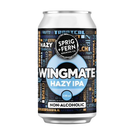 A 330 ml can of Sprig and Fern's Wingmate non alcoholic hazy India pale ale craft beer