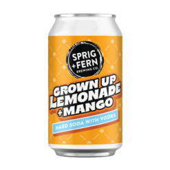 A 330ml can of Sprig and Fern Grown Up Lemonade + Mango