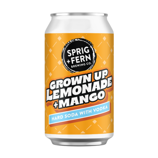 A 330ml can of Sprig and Fern Grown Up Lemonade + Mango