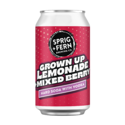 A 330ml can of Sprig and Fern Grown Up Lemonade + Mixed Berry