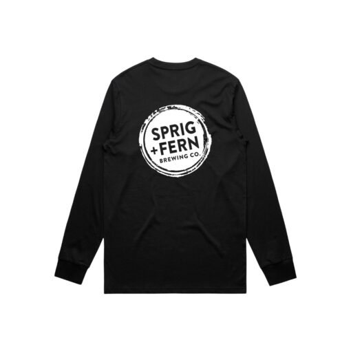 The Sprig + Fern logo on a long sleeve tee shirt