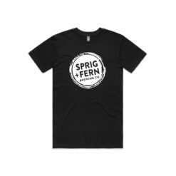 The Sprig + Fern logo on a short sleeve tee shirt