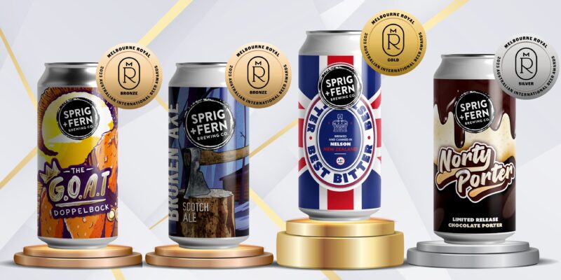 Sprig + Fern's winning beers in the Australian International Beer Awards; The GOAT Doppelbock, Broken Axe Scotch Ale, Best Bitter and Norty Porter