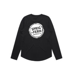 The Sprig + Fern logo on a long sleeve tee shirt