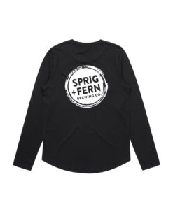 The Sprig + Fern logo on a long sleeve tee shirt