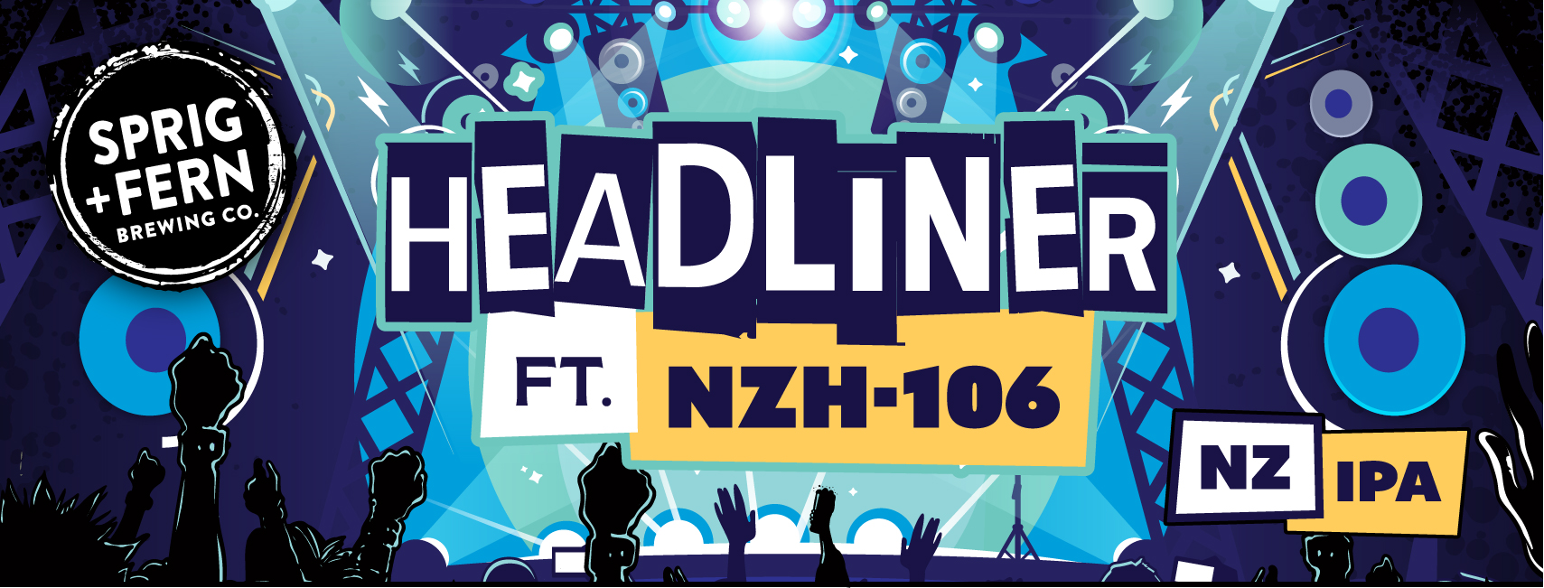 Sprig and Fern's limited release beer 'Headliner feat. NZH-106' NZIPA artwork