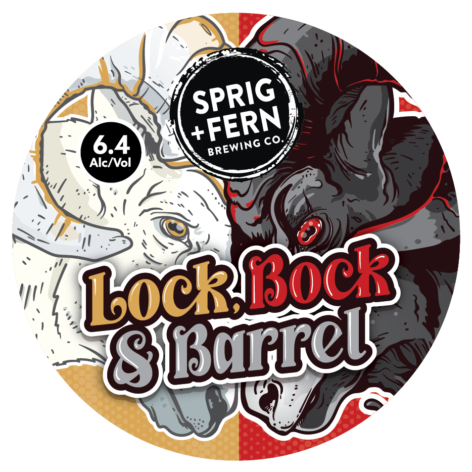 Sprig and Fern's Lock Bock and Barrel limited release tap badge