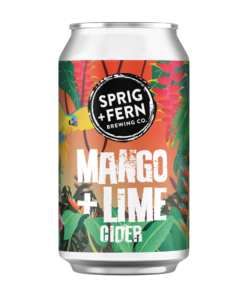 A can of Sprig and Fern's Mango + Lime Cider