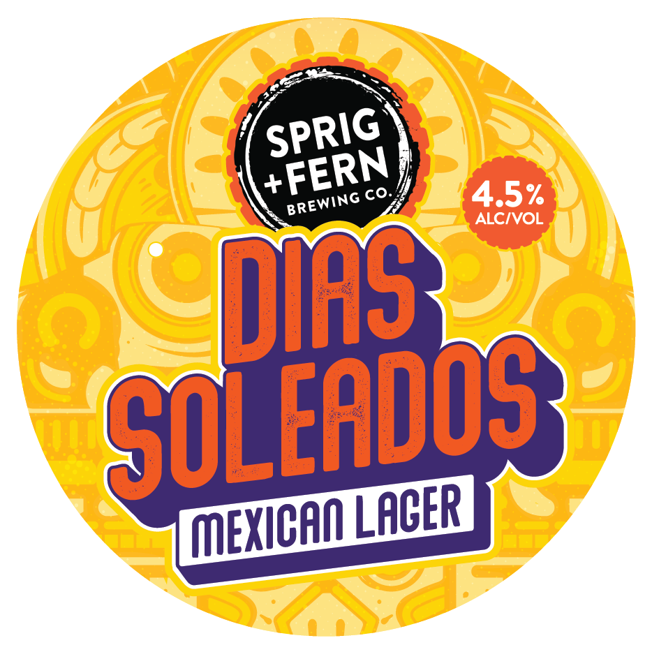 The tap badge for Sprig and Fern's Dias Soleados Mexican Lager