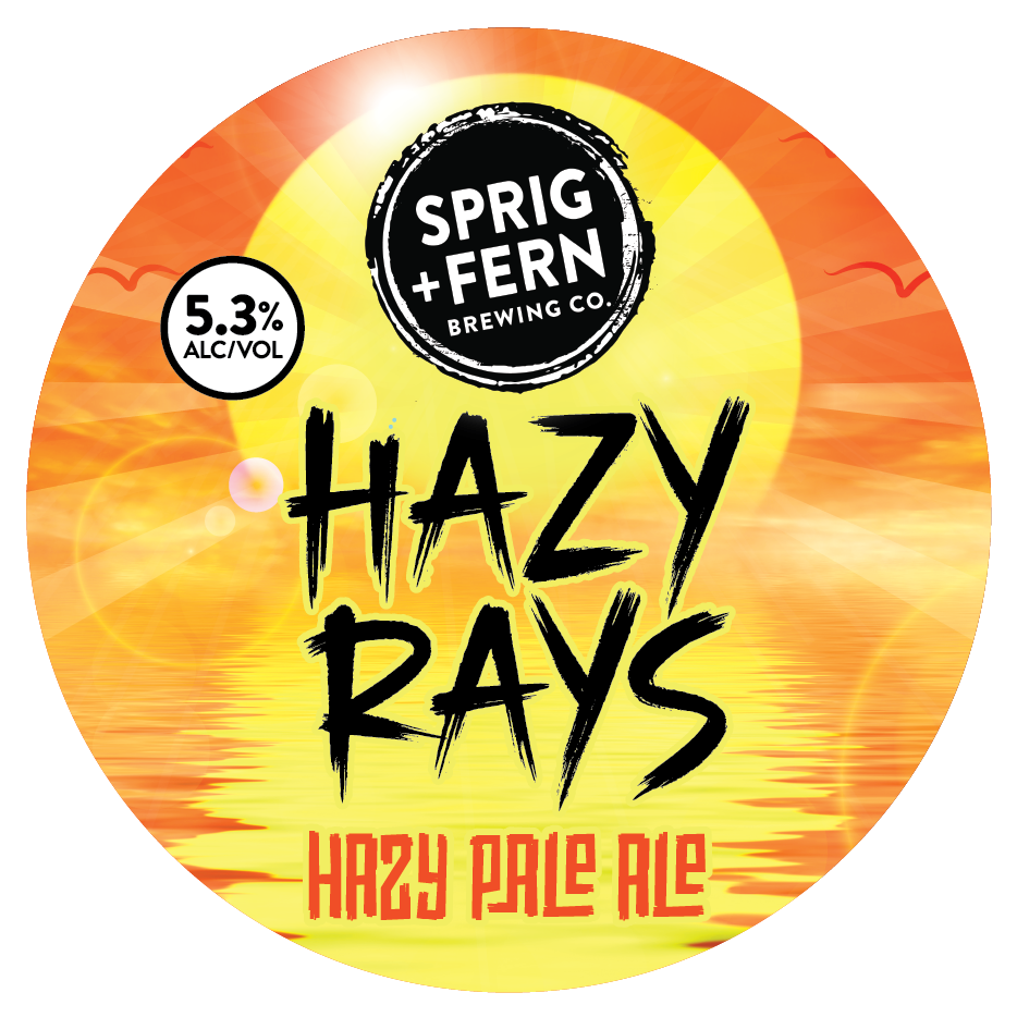 The tap badge for Sprig and Fern's Hazy Rays Hazy Pale Ale
