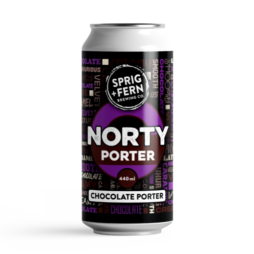 A 440 ml can of Sprig and Fern's Norty Porter chocolate craft beer