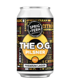 A 330 ml can of Sprig and Fern's The O.G. Pilsner Premium Lager craft beer