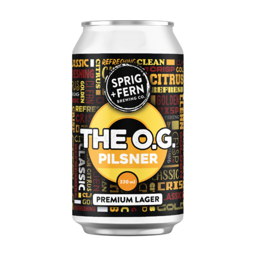 A 330 ml can of Sprig and Fern's The O.G. Pilsner Premium Lager craft beer