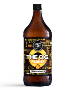A 888ml bottle of Sprig and Fern's The O.G. Pilsner Premium Lager craft beer