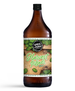 A 888 ml bottle of Sprig and Fern's fresh hop Harvest Pilsner craft beer