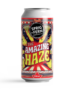 A 440ml can of Sprig and Fern The Amazing Haze hazy pale ale craft beer.