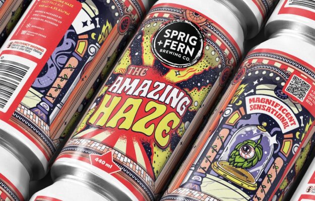 A collection of cans of Sprig and Fern's new The Amazing Haze hazy pale ale beer