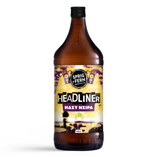 A 888ml bottle of Sprig and Fern's Headliner Hazy NZIPA beer