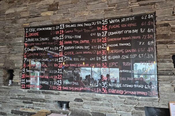 A board listing all of the beers at the Smith's NZIPA Challenge