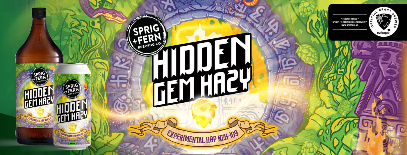 The artwork for Sprig and Fern's Hidden Gem Hazy pale ale craft beer with trial hop NZH-109