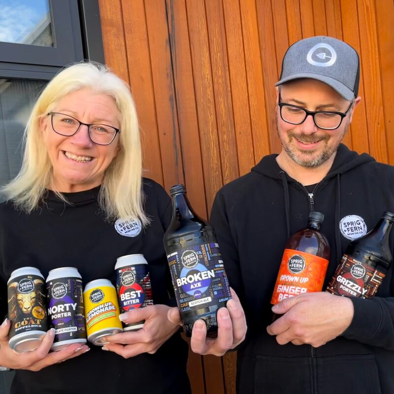 Tracy Banner and Callum Duncan of Sprig and Fern Brewing Co with the winning beverages from the Melbourne International Beer Competition