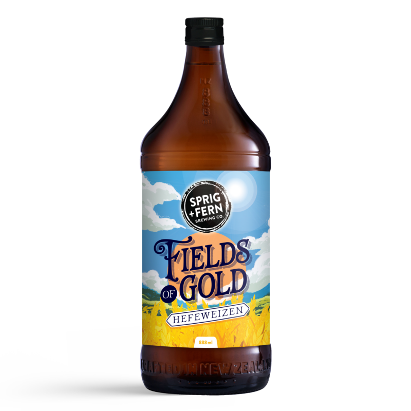 A 888ml bottle of Sprig and Fern's Fields of Gold hefeweizen